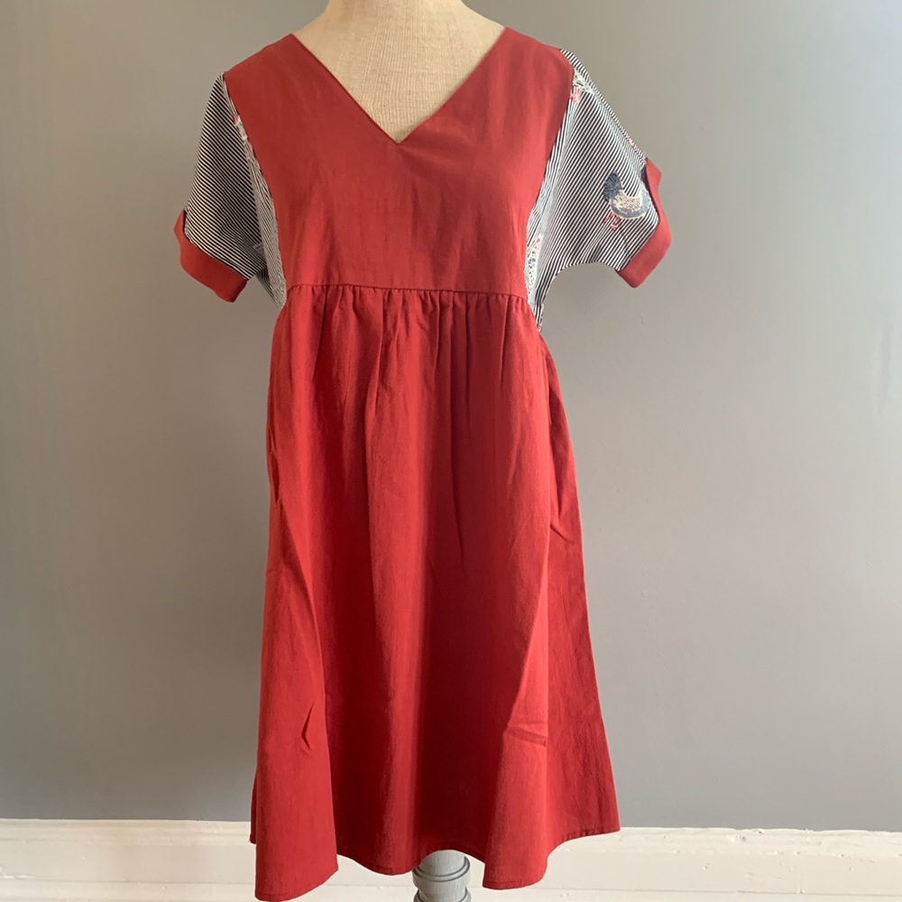 THML Cotton Tunic  Blouse w/ Bird Print Details